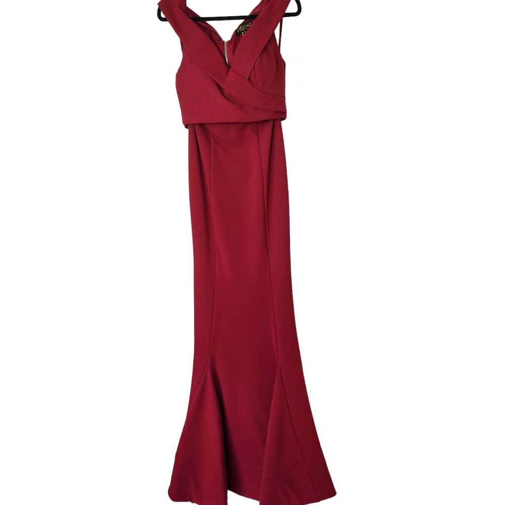 Bariano dress fornal gown burgundy maxi off shoulder gorgeous two-piece size 8 - Picture 3 of 16